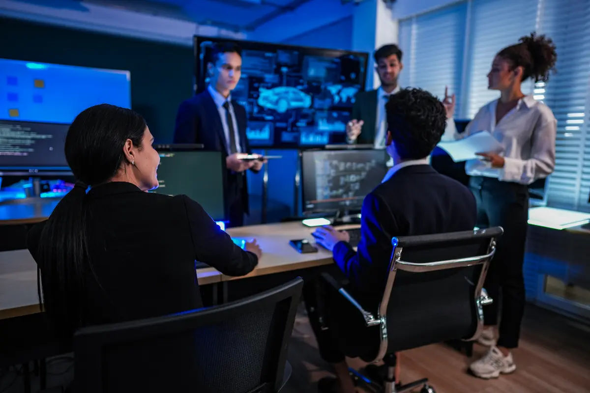Private investigator Singapore team reviewing surveillance data and coordinating an active investigation in a command center.